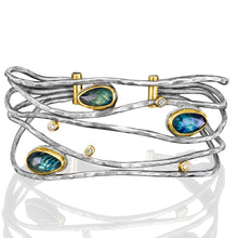 Montana Sapphires Surrounded in a Halo of Gold Cuff Bracelet