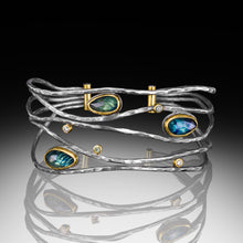 Montana Sapphires Surrounded in a Halo of Gold Cuff Bracelet