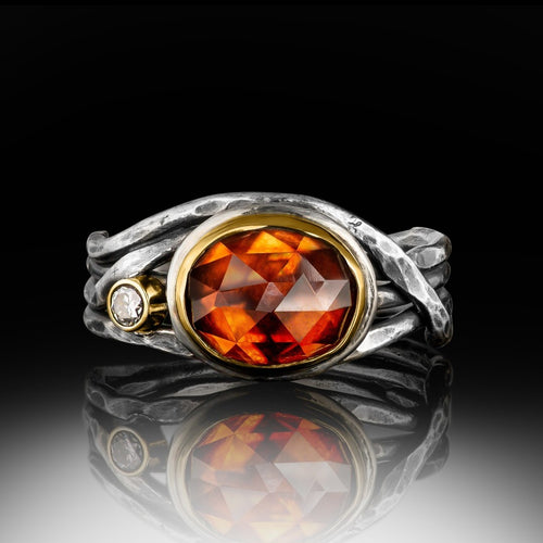 Red Zircon and Diamond Ring.